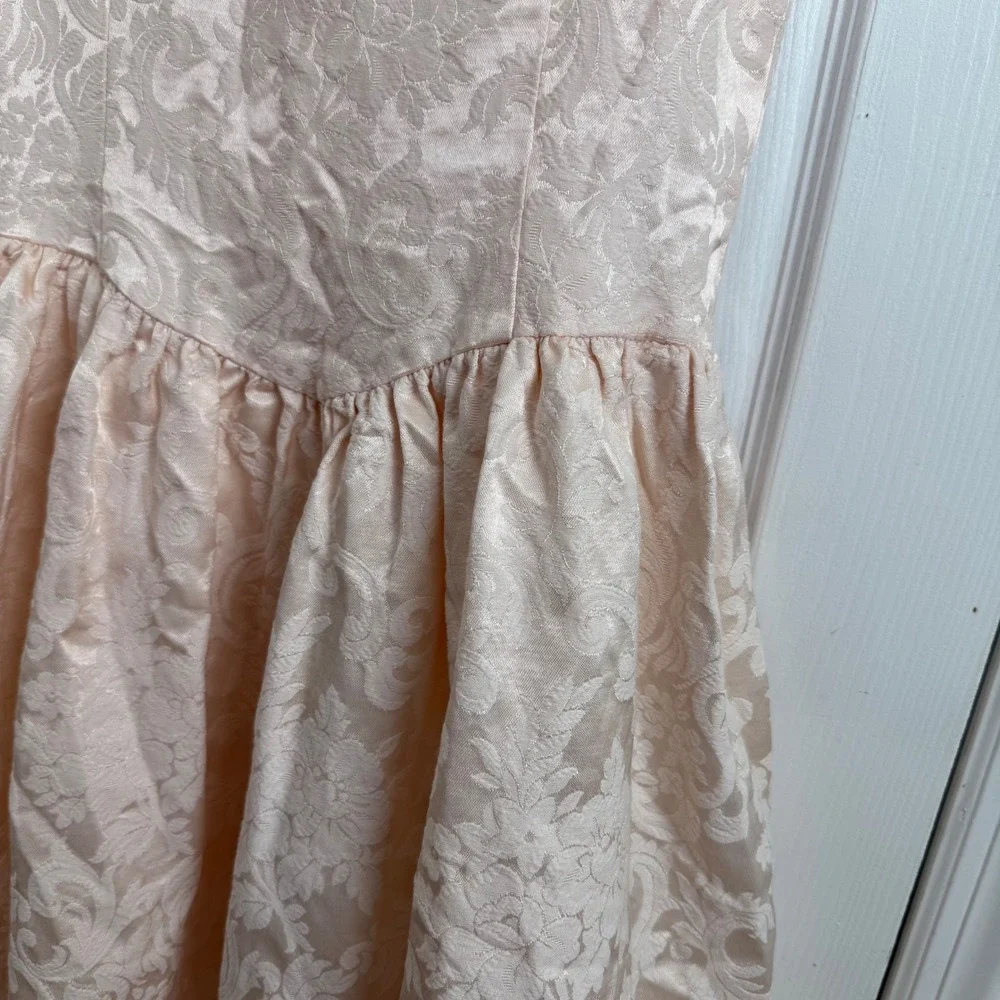 Jessica McClintock Girls 14 Pink‎ Jacquard Party Dress Pearl Lace Hem Vintage